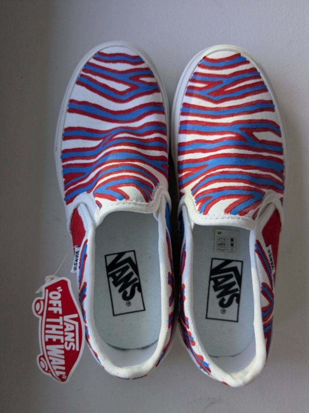 NFL Buffalo Bills Mafia Handpainted Zubaz VANS OTW Slip-on Sneakers W6.5/M5 NWT